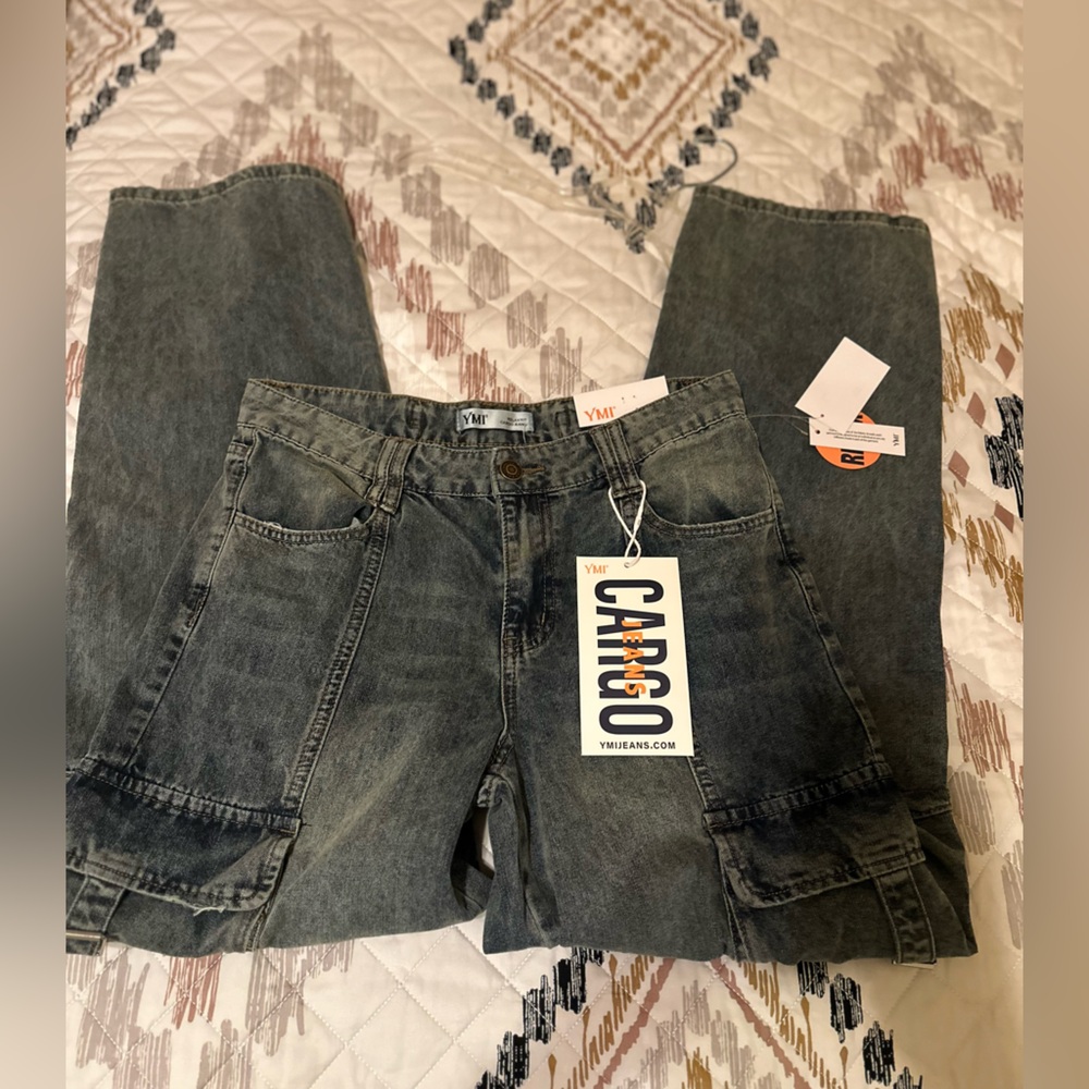 Cargo Jeans Womens Large NWT Pockets Front Bottom & Sides Baggy. Size 7/28. NWT - Picture 3 of 12